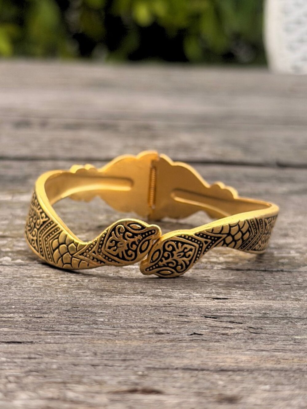 Vintage Hinged Clamp Bracelet double-headed serpent Snake Peckham Mfg. Bangle